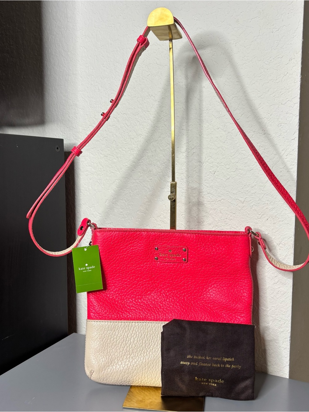 Kate Spade Grove Court Pink and Cream Leather Crossbody Bag Storybook lining